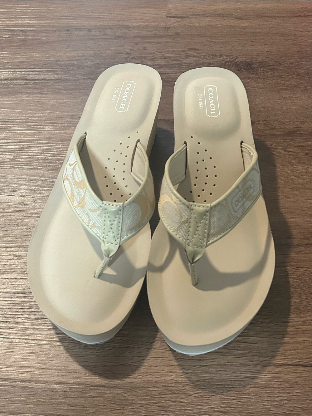 Coach Beige Signature Thong Sandals